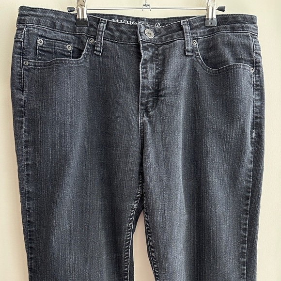 Merona Bootcut Black Denim Jeans, White Streaked Jeans, Size 14 Regular - Picture 2 of 16